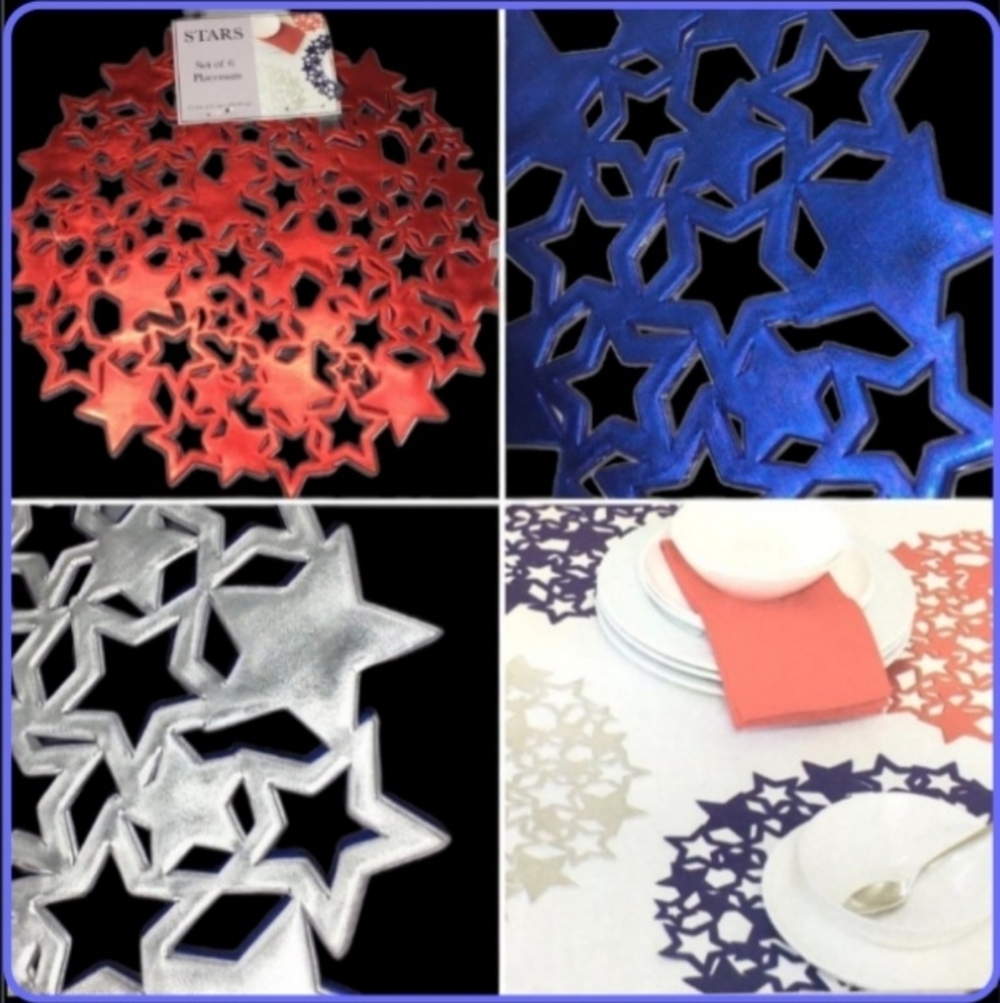6pc 4th of July Cut Out Stars Vinyl Placemat Set Patriotic Indoor Outdoor NEW